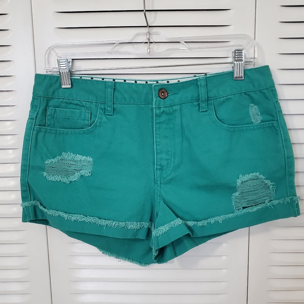 High-rise green denim shorts size 29